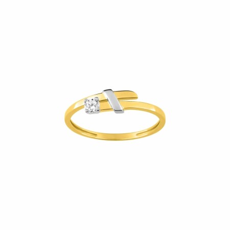 Bague en or jaune, or blanc et oxyde de zirconium