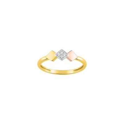 Bague en or rose, or jaune et rhodium et diamant, 0.03ct