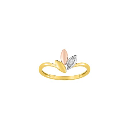 Bague en or jaune, or rose, or blanc et diamant, 0.02ct