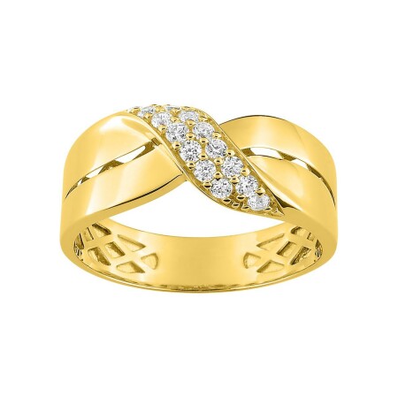 Bague en or jaune et oxydes de zirconium