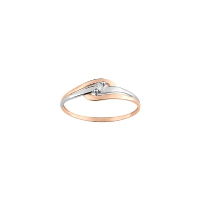 Bague en or rose et or blanc et diamant, 0.01ct