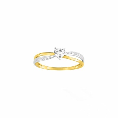 Bague en or jaune, rhodium et oxyde de zirconium