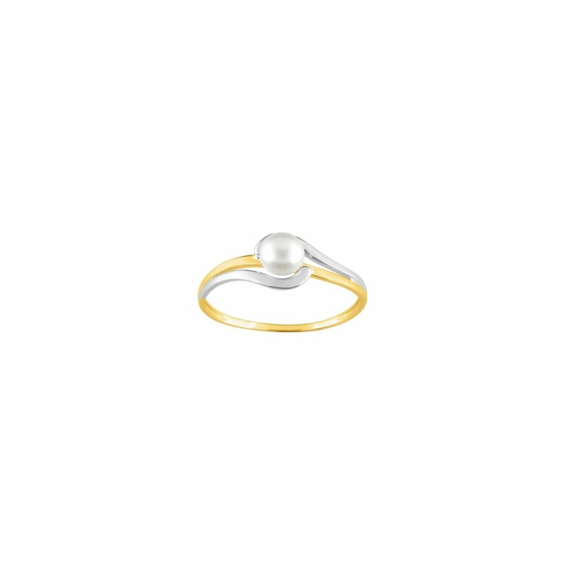 Bague en or jaune, rhodium et perle d'eau douce