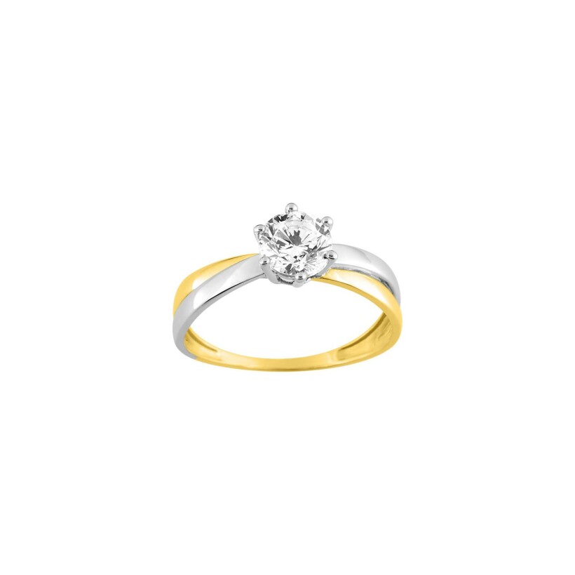 Bague en or jaune rhodié et oxyde de zirconium