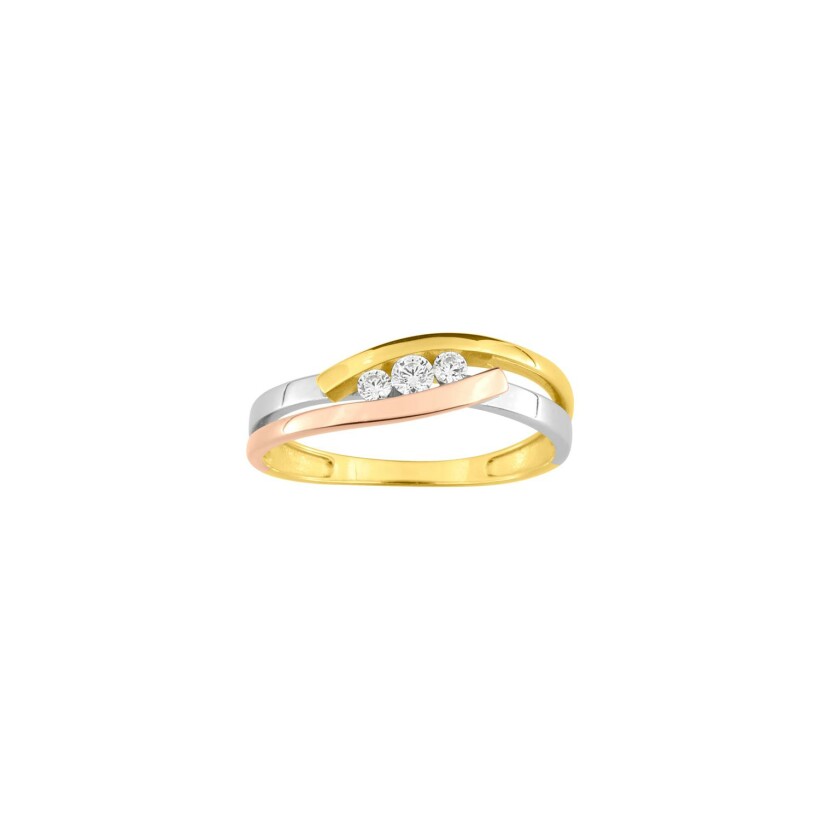 Bague en or jaune rhodié et oxyde de zirconium