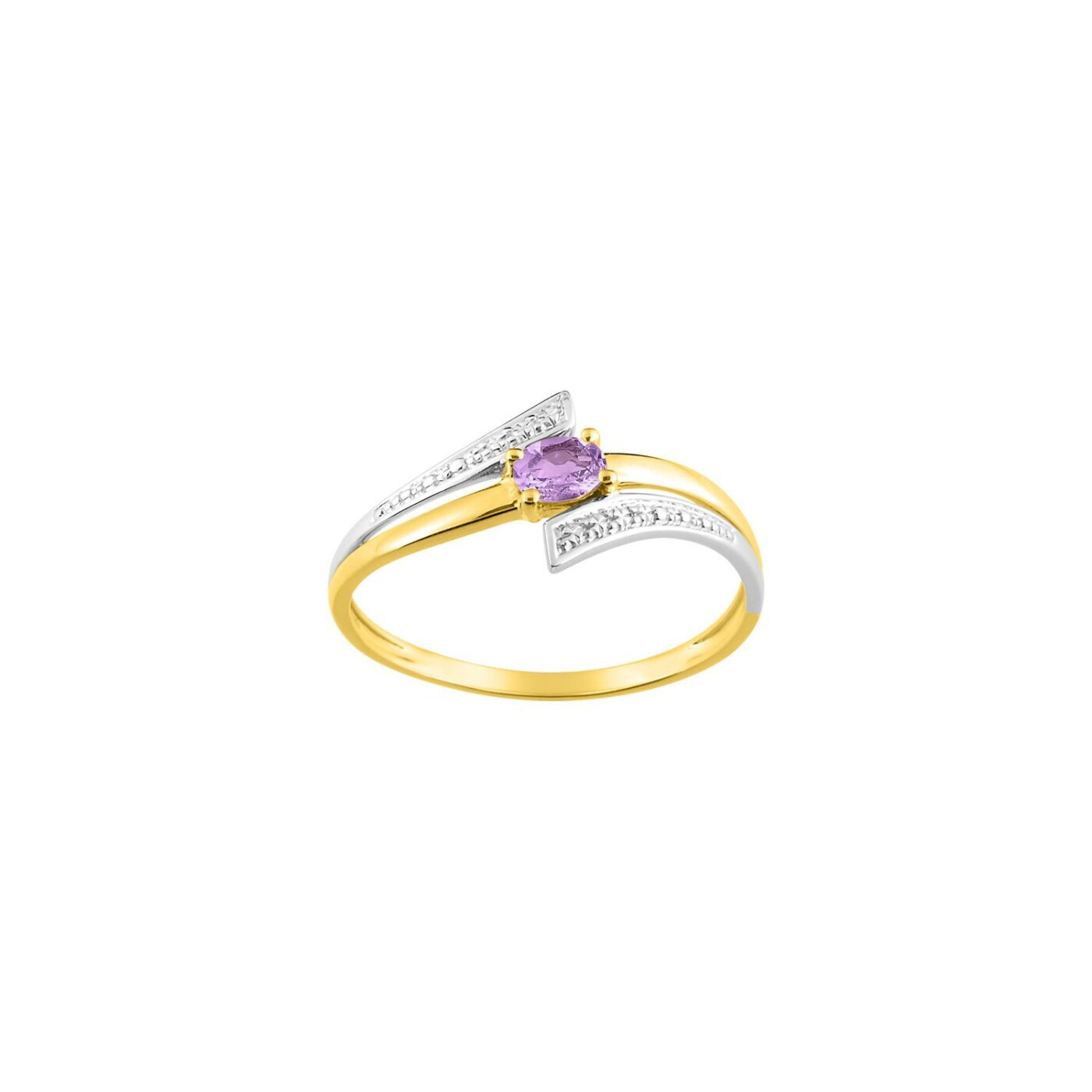 Bague en or jaune rhodié et améthyste