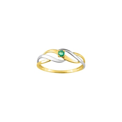 Bague en or jaune rhodié et émeraude