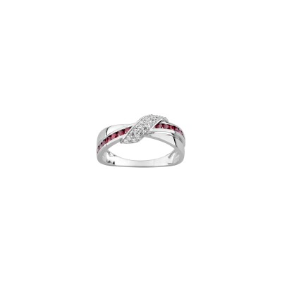 Bague en or blanc, oxyde de zirconium et rubis