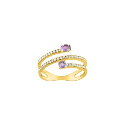 Bague en or jaune, améthyste et oxyde de zirconium