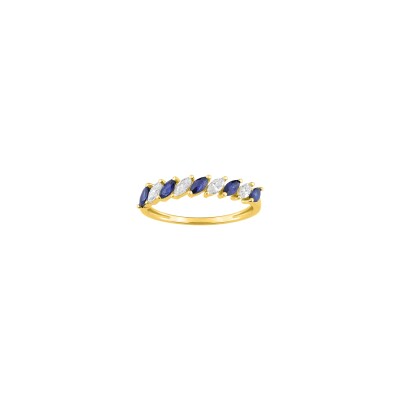 Bague en or jaune, oxyde de zirconium et saphir