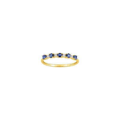 Bague en or jaune, oxyde de zirconium et saphir
