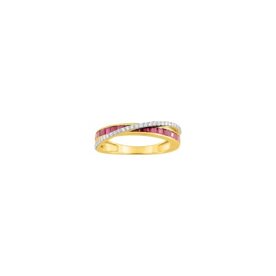 Bague en or jaune, oxyde de zirconium et rubis