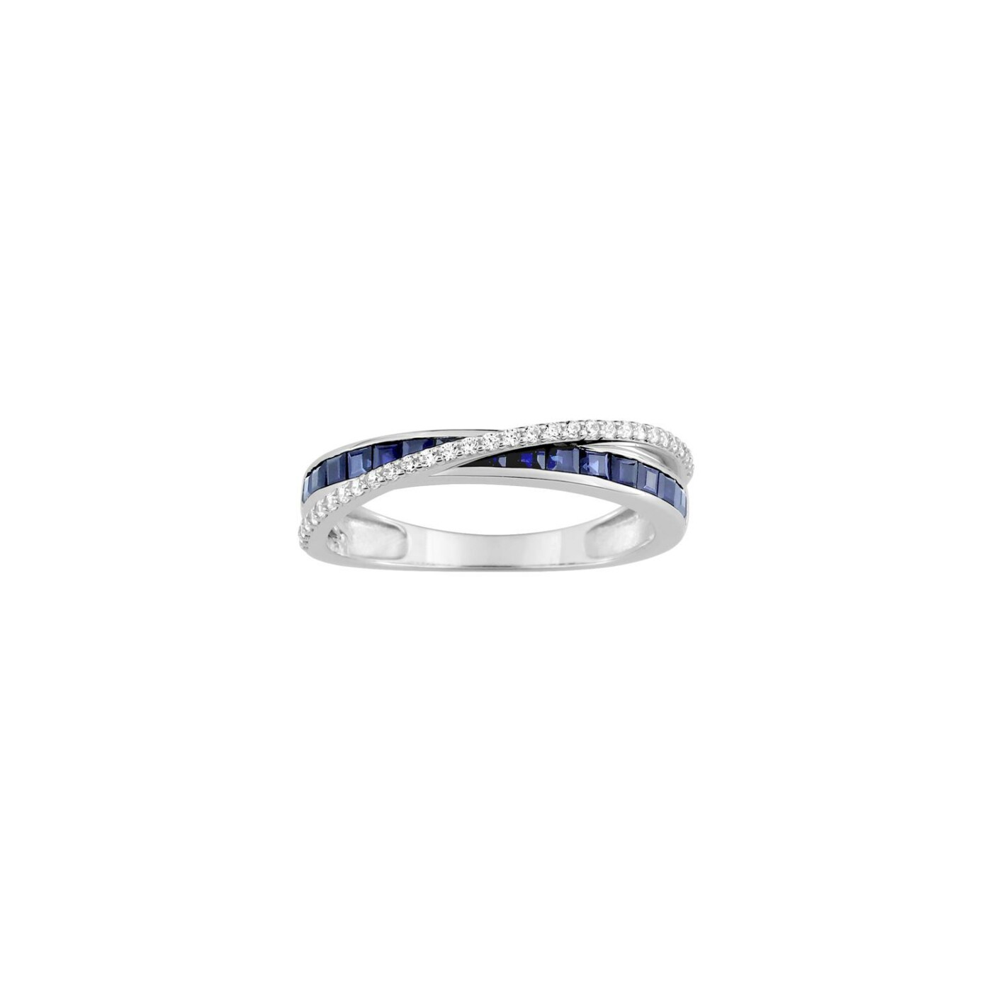 Bague en or blanc, saphir et oxyde de zirconium