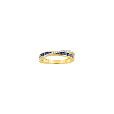 Bague en or jaune, oxyde de zirconium et saphir
