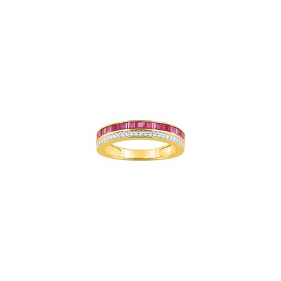 Bague en or jaune, oxyde de zirconium et rubis
