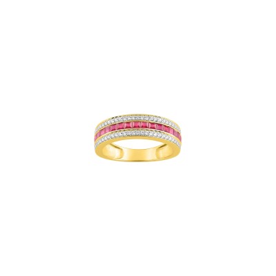 Bague en or jaune, oxyde de zirconium et rubis