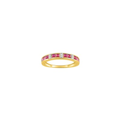 Bague en or jaune, oxyde de zirconium et rubis