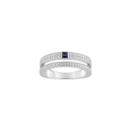 Bague en or blanc, saphir et oxyde de zirconium