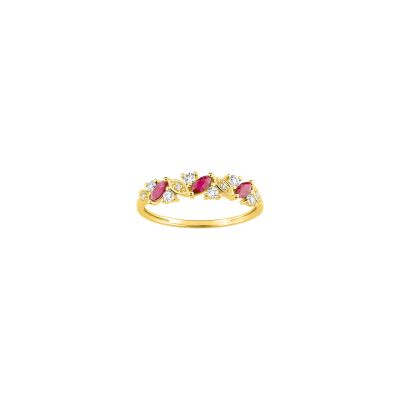 Bague en or jaune, oxyde de zirconium et rubis