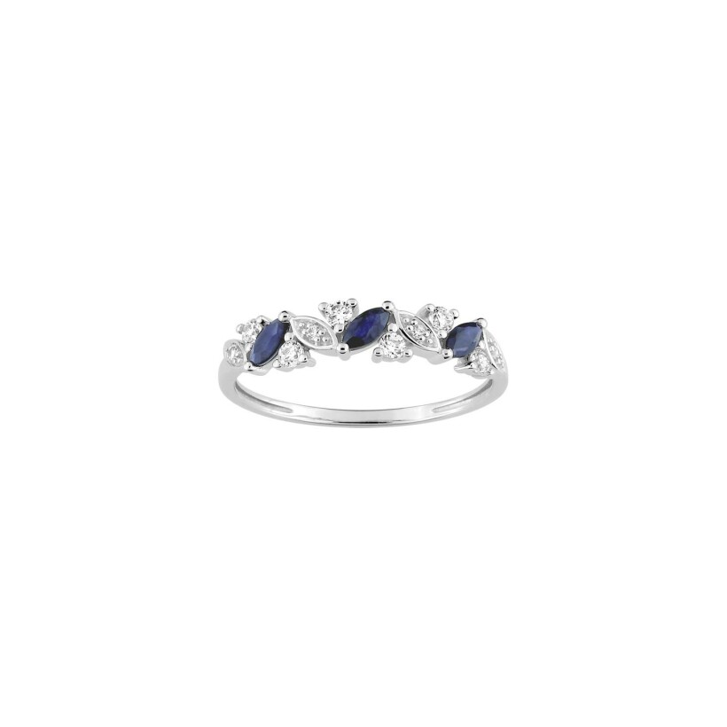 Bague en or blanc, saphir et oxyde de zirconium