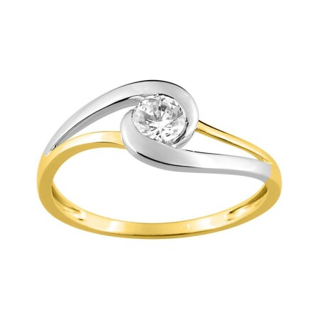 Bague en or jaune, rhodium et oxyde de zirconium