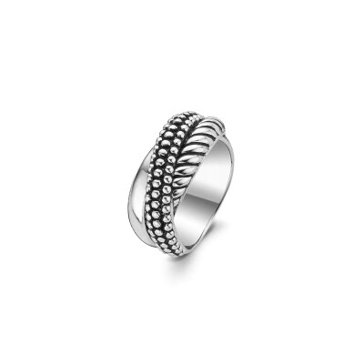 Bague Ti Sento en argent, 3 rangs multi-motifs, taille 54