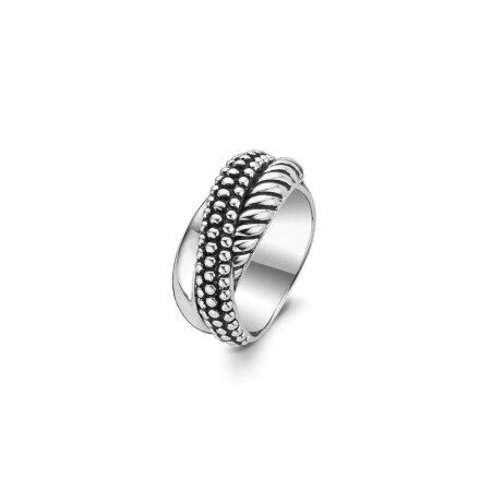 Bague Ti Sento en argent, 3 rangs multi-motifs, taille 56