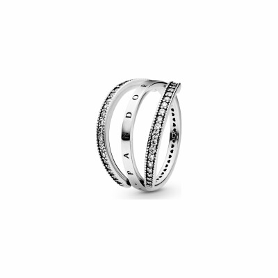 Bague Pandora Signature signature & cœurs en argent et oxyde de zirconium, taille 52