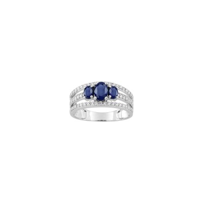 Bague en or blanc , oxyde de zirconium et saphir
