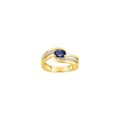 Bague en or jaune, oxyde de zirconium, saphir