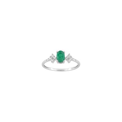 Bague en or blanc, oxyde de zirconium et émeraude