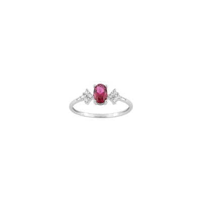 Bague en or blanc, oxyde de zirconium et rubis