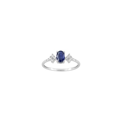 Bague en or blanc, oxyde de zirconium et saphir