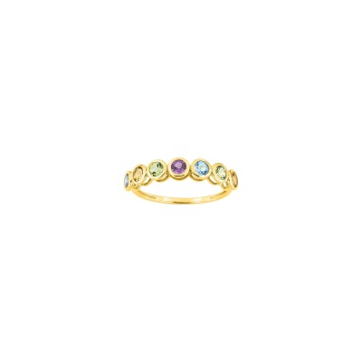 Bague en or jaune, améthyste, péridot, topaze bleue et citrine