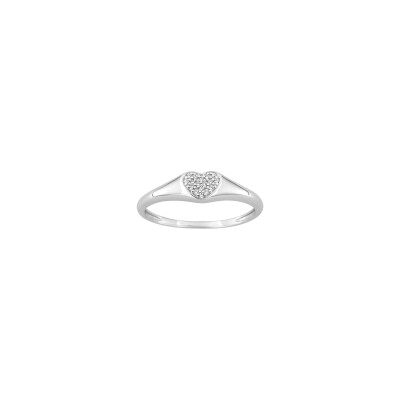Chevalière en or blanc et oxyde de zirconium