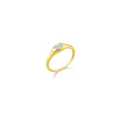 Chevalière en or jaune rhodié et oxyde de zirconium