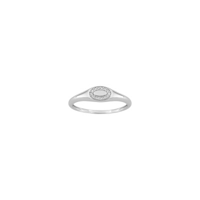 Chevalière en or blanc et oxyde de zirconium
