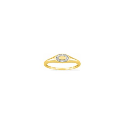 Chevalière en or jaune rhodié et oxyde de zirconium