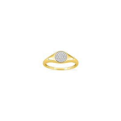 Chevalière en or jaune rhodié et oxyde de zirconium