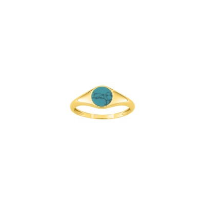 Chevalière en or jaune et turquoise