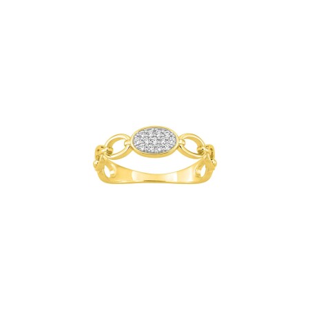 Bague en or jaune, rhodium et oxydes de zirconium