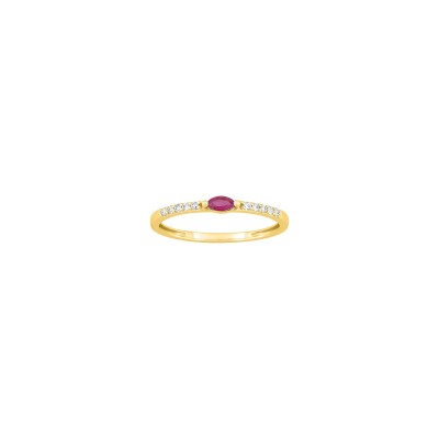 Bague en or jaune, diamant 0.08ct et rubis