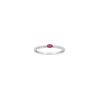 Bague en or blanc, diamant 0.08ct et rubis