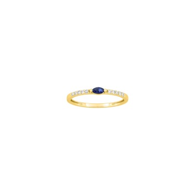 Bague en or jaune, diamant 0.08ct et saphir