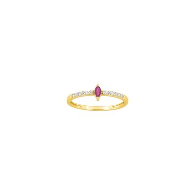 Bague en or jaune, diamant 0.10ct et rubis