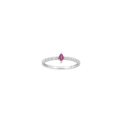 Bague en or blanc, diamant 0.10ct et rubis