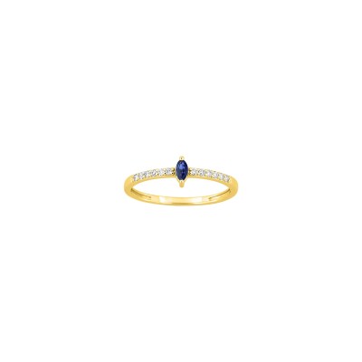 Bague en or jaune, diamant 0.10ct et saphir
