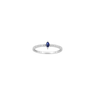 Bague en or blanc et diamant 0.10ct et saphir