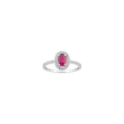 Bague en or blanc, oxyde de zirconium et rubis
