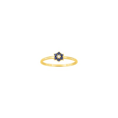 Bague en or jaune, diamant 0.01ct et saphir